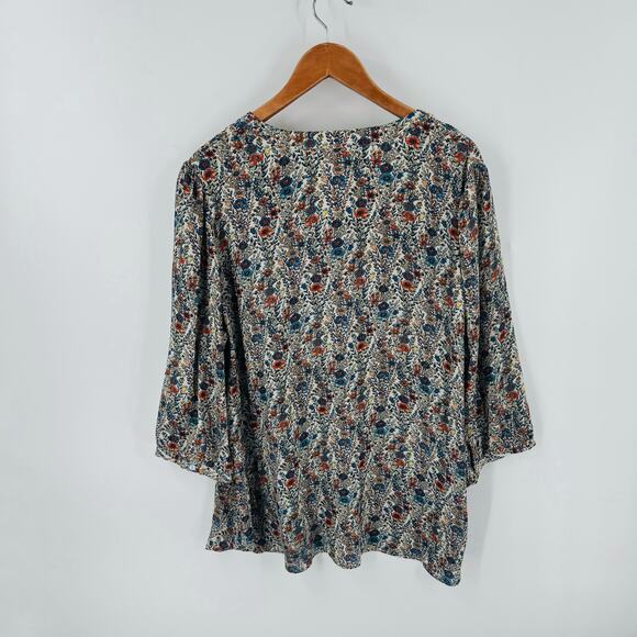 Rose + Olive Floral Print Button Front Blouse Size 2X Boho Floral Flowy Festival - Picture 2 of 8